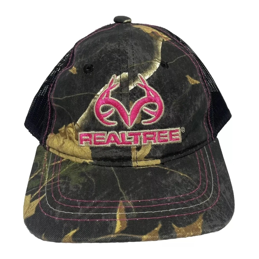Women's Realtree Cap Pink Embroidered Logo Green & Pink Camo Strapback‎